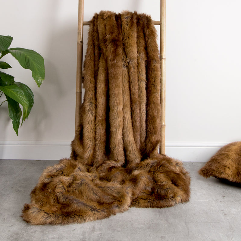 Luxury Faux Fur Throw Blanket - Brown