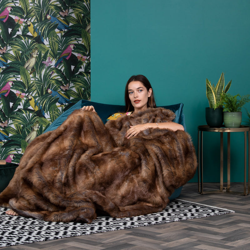 Luxury Faux Fur Throw Blanket - Brown