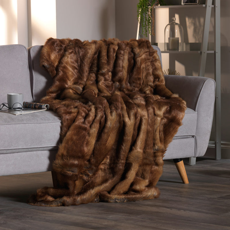 Luxury Faux Fur Throw Blanket - Brown